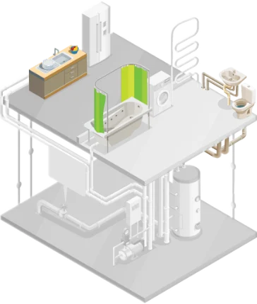 Illustration of household plumbing and fixtures